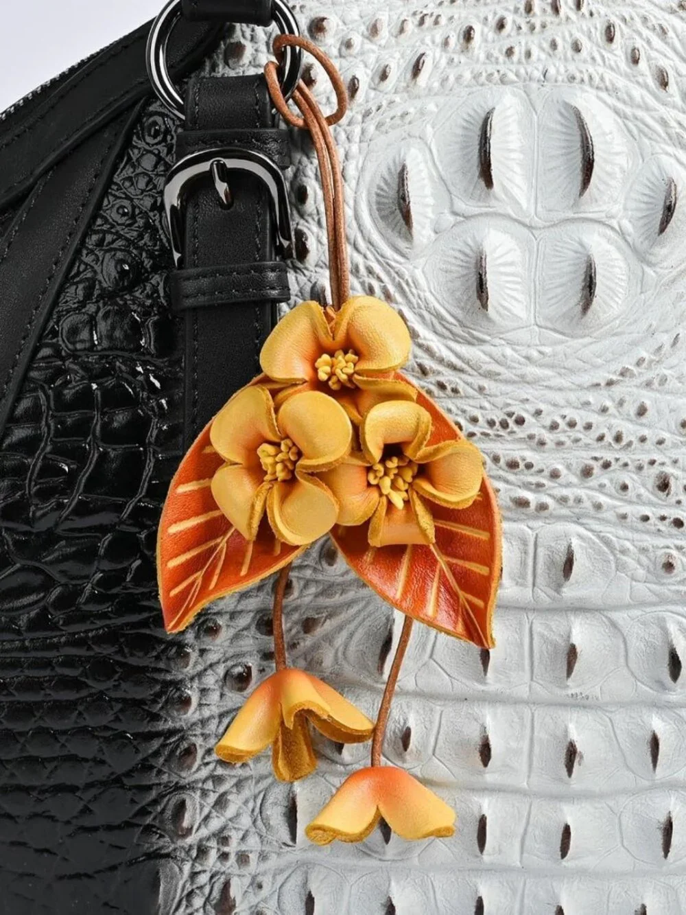 Handcrafted Leather Flower Bag Charm | Stylish Accessory for Women’s Bags